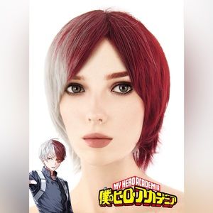 My Hero Academia Shoto Todoroki Medium Red Mixed Grey Anime Cosplay Wig